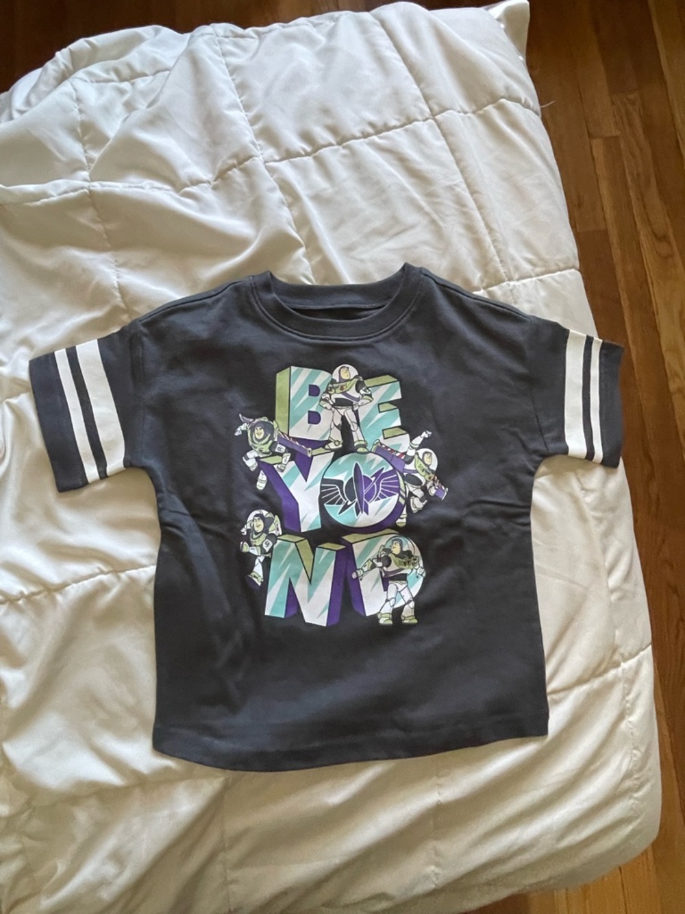 Disney Black Short Sleeve 'BEYOND' Graphic Tee with Striped Sleeves